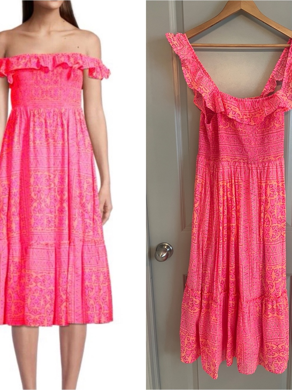 VGUC Neon Tortola Smocked MIDI Dress